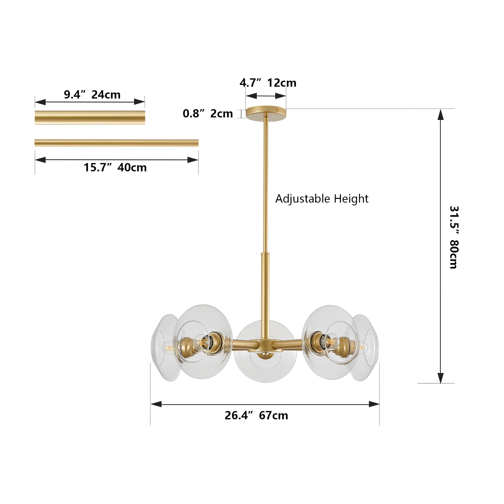 26" Modern Gold 5-Light Sputnik Chandelier with Clear Glass Shades