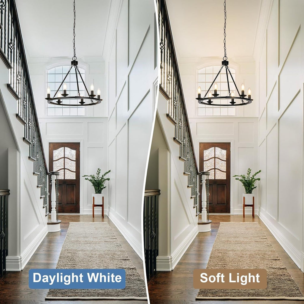 Black Farmhouse Wagon Wheel Chandelier Six Light Fixture