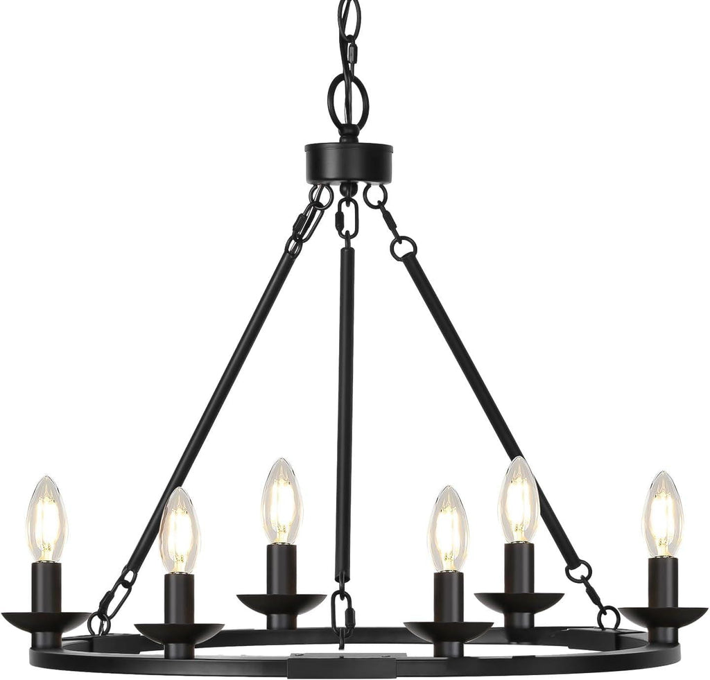 Black Farmhouse Wagon Wheel Chandelier Six Light Fixture