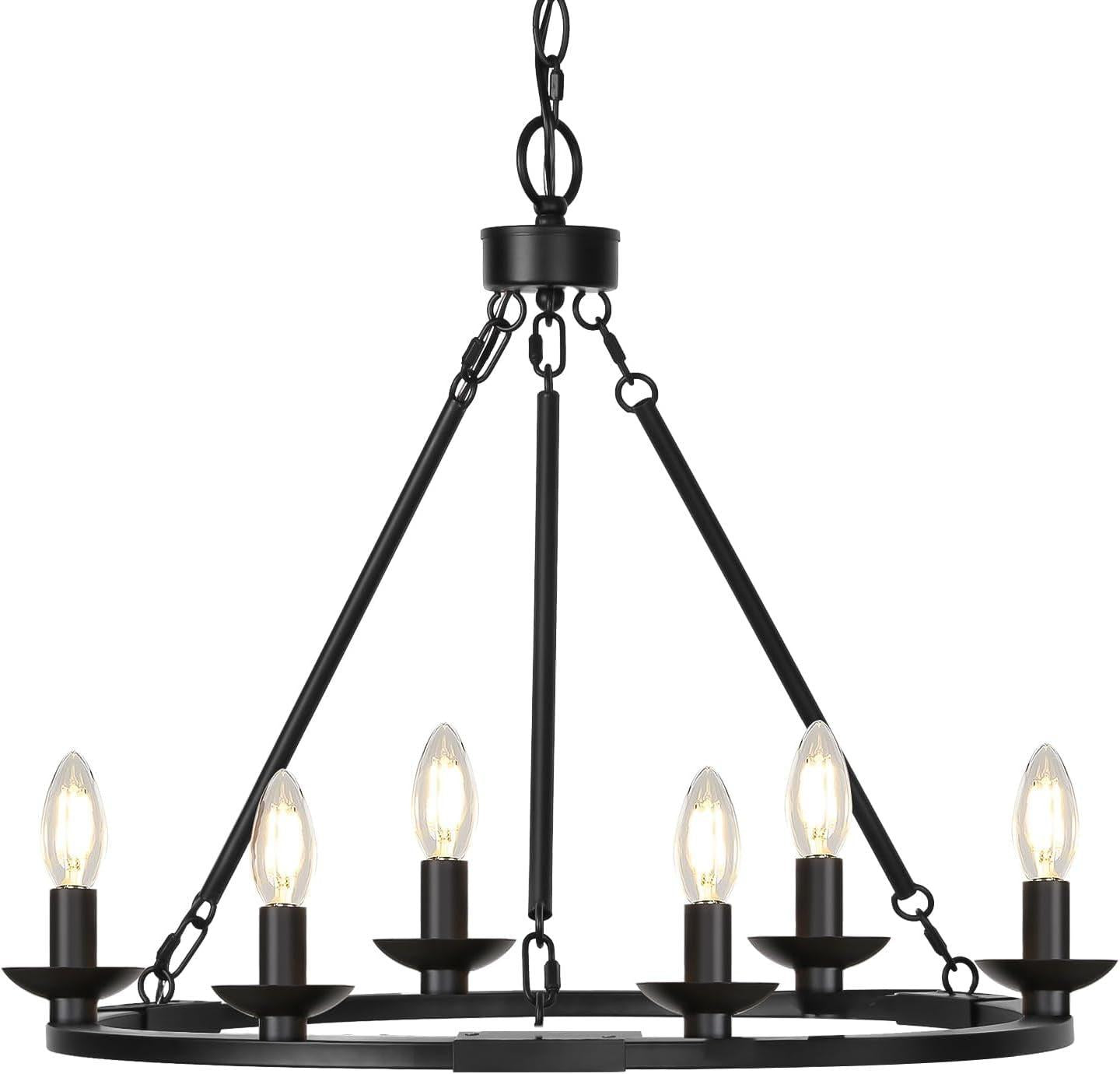 Black Farmhouse Wagon Wheel Chandelier Six Light Fixture