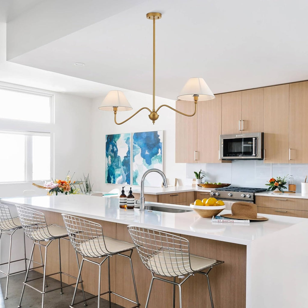 Goldtone Linear 2 Light Chandelier For Kitchen Island