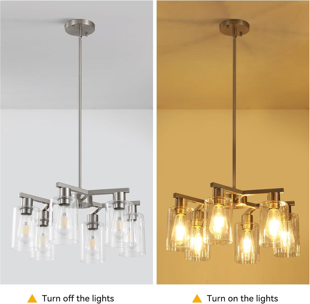 6 Light Farmhouse Brushed Nickel Pendant Chandelier