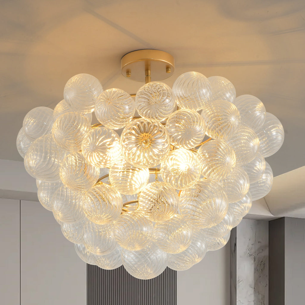 20-Inch Gold Ceiling Pendant Light with Threaded Clear Glass Globe Shade