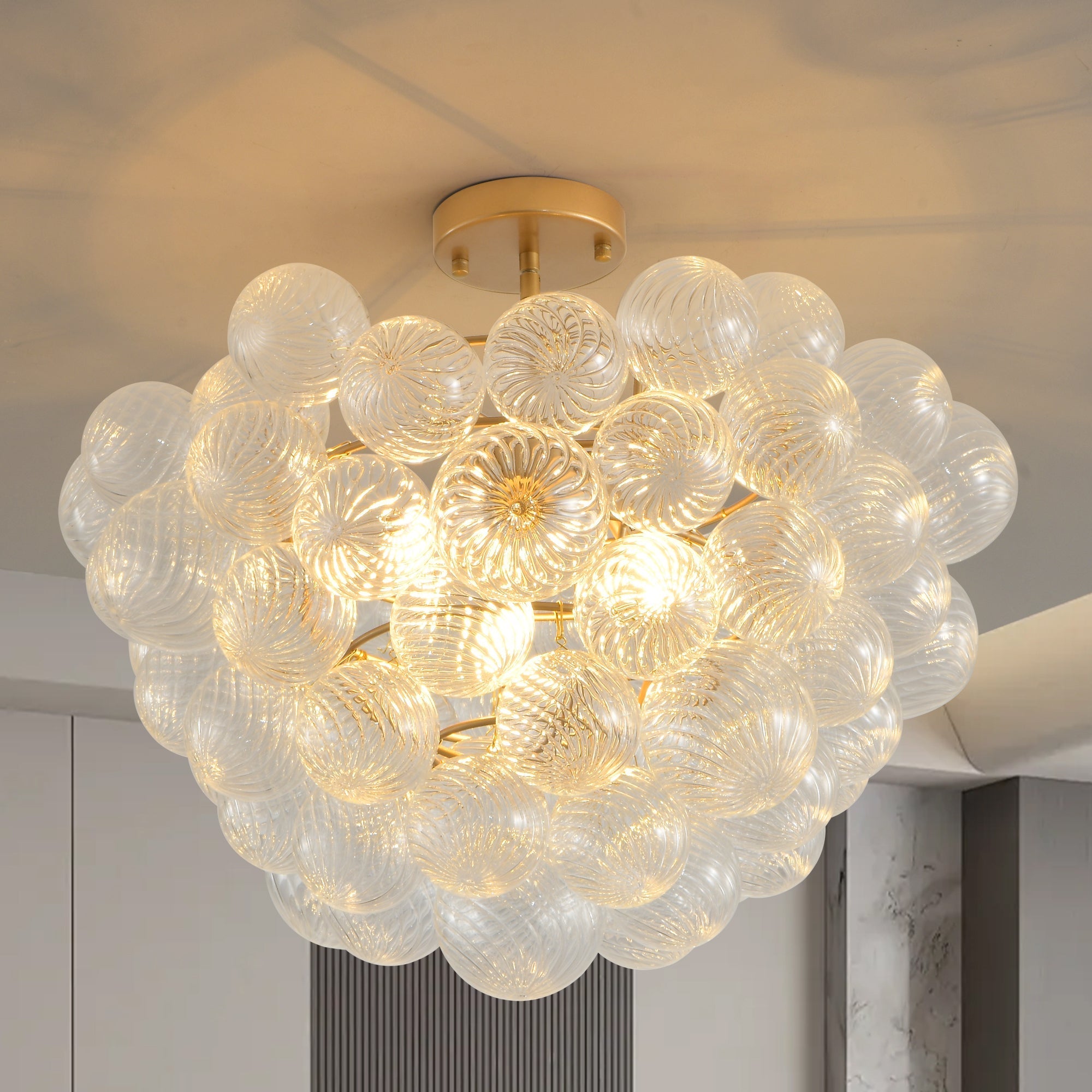 20-Inch Gold Ceiling Pendant Light with Threaded Clear Glass Globe Shade