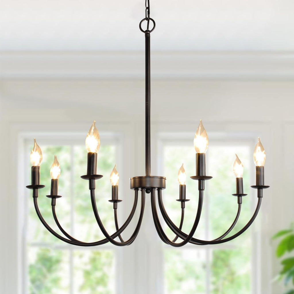 8 Light Matte Black Farmhouse Chandelier For Dining Room