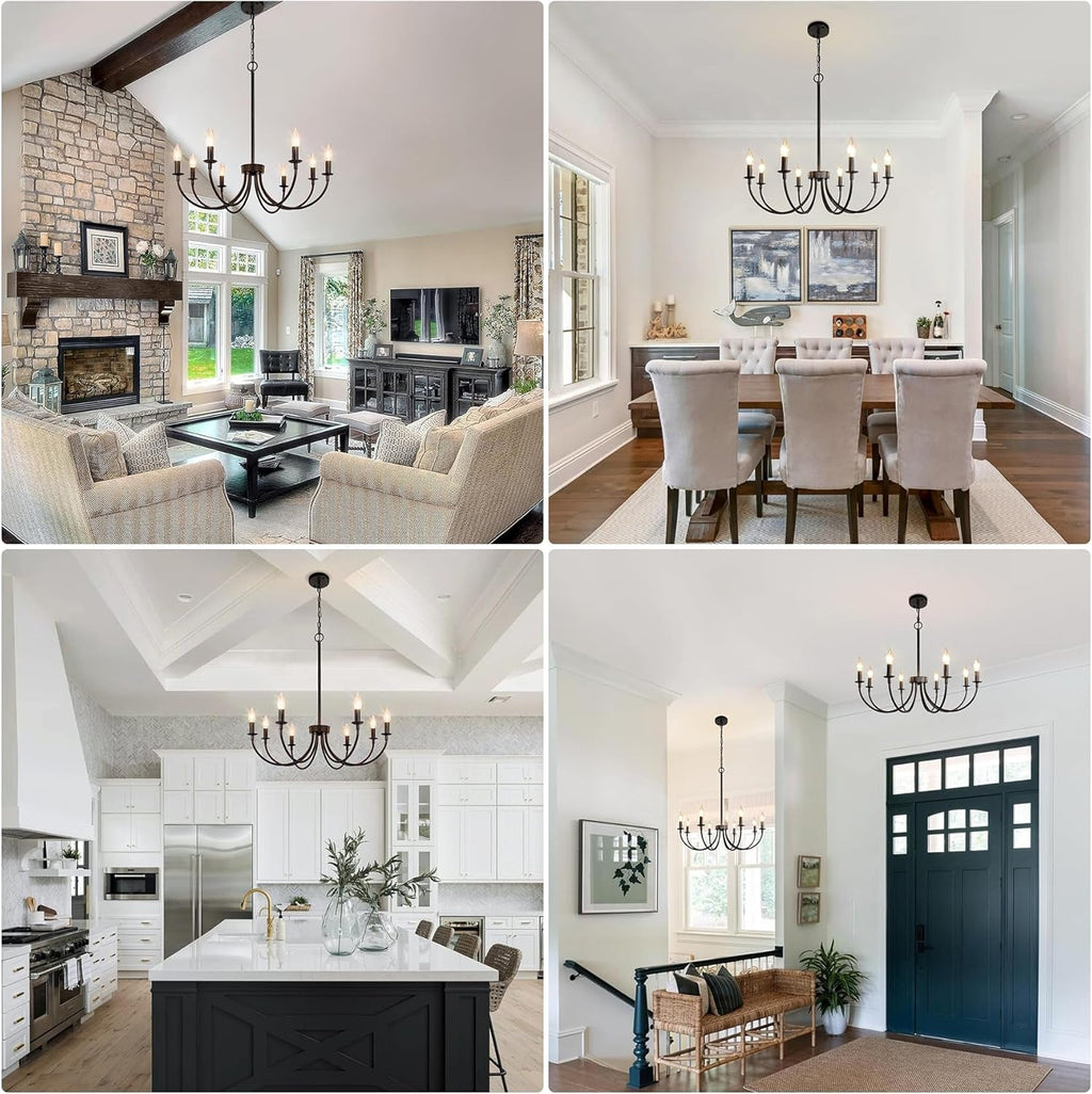 8 Light Matte Black Farmhouse Chandelier For Dining Room