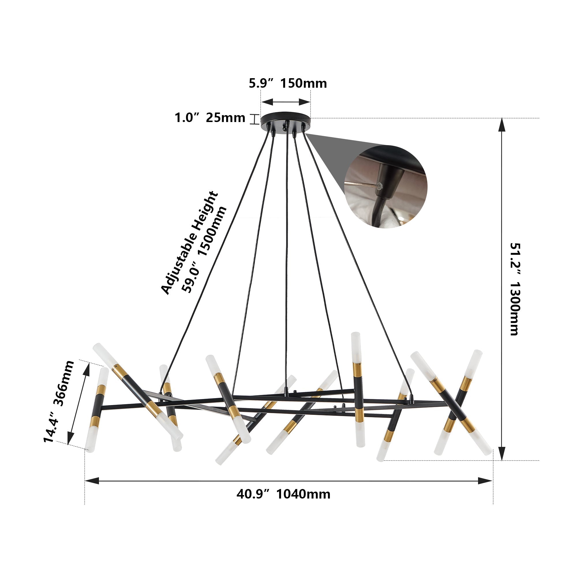 41'' Black & Golden Modern Chandelier Light Fixture