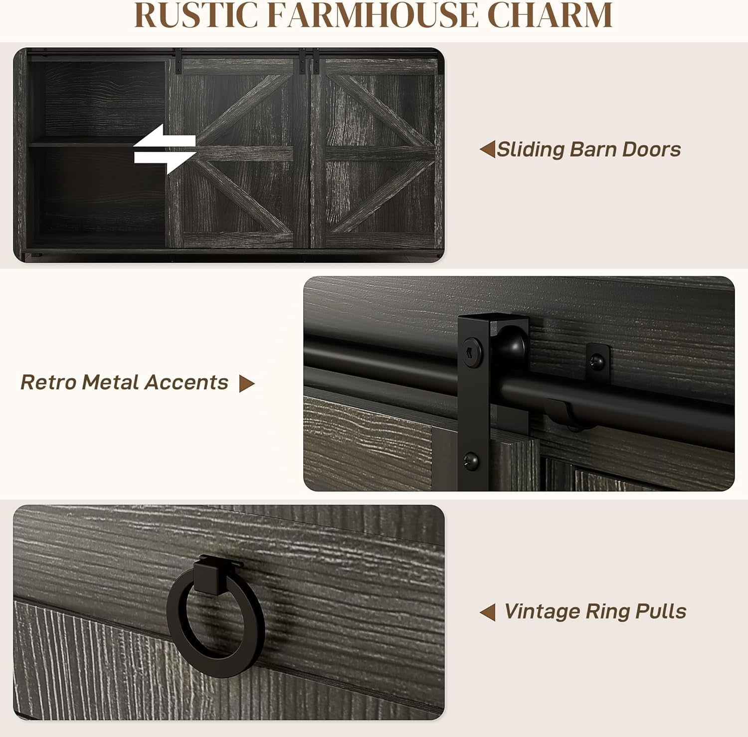 60 Inch Farmhouse Sideboard Buffet Cabinet Sliding Doors