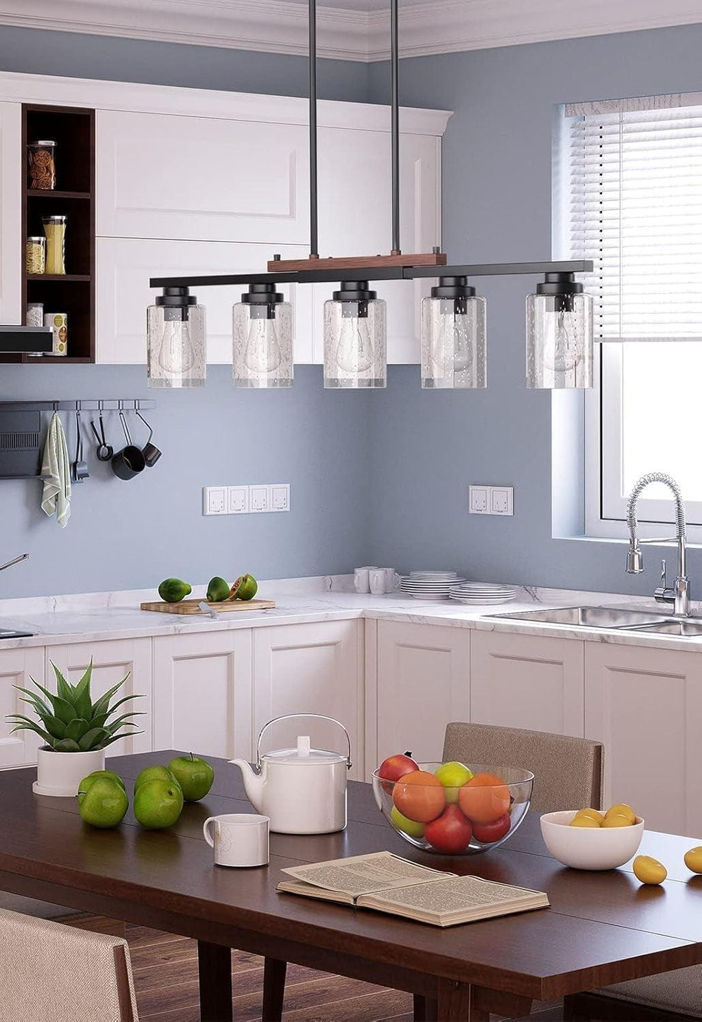 Five Lights Farmhouse Dining Room Chandelier Black Metal