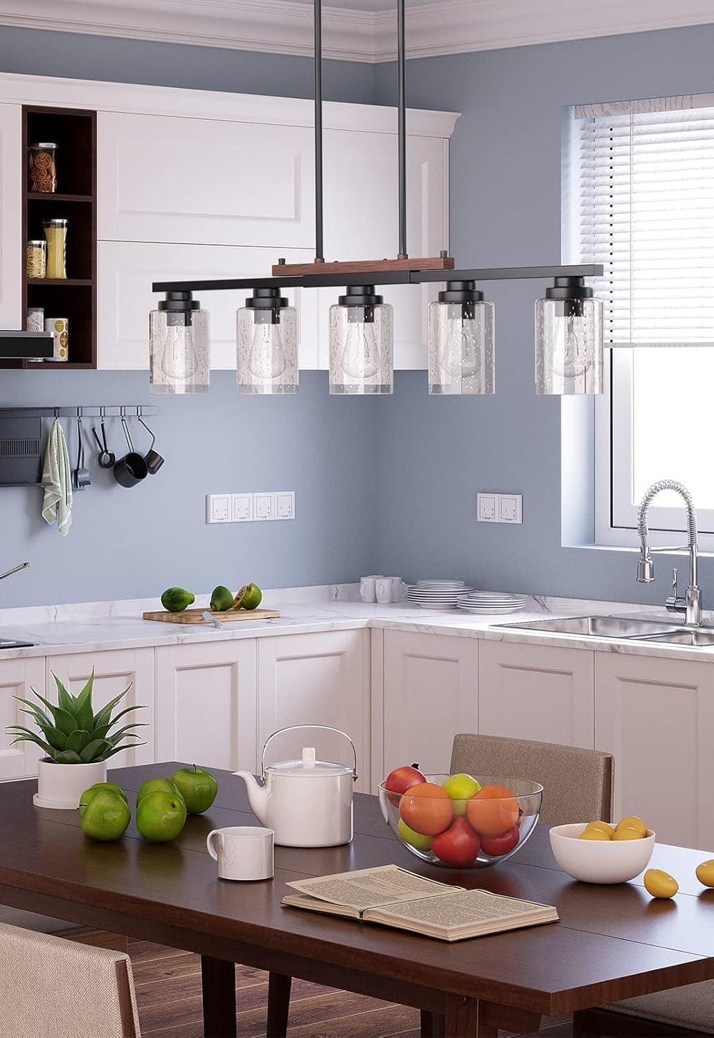 Five Lights Farmhouse Dining Room Chandelier Black Metal