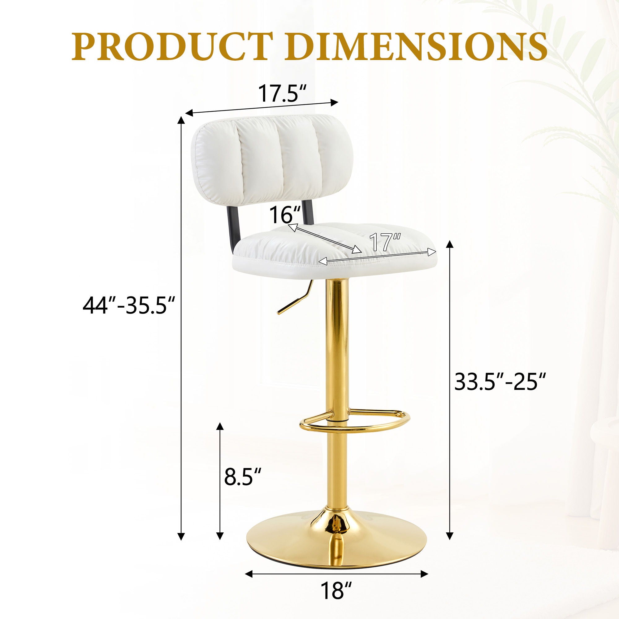 Adjustable Height Bar Stools & Footrest For Kitchen Island (Set of 2)