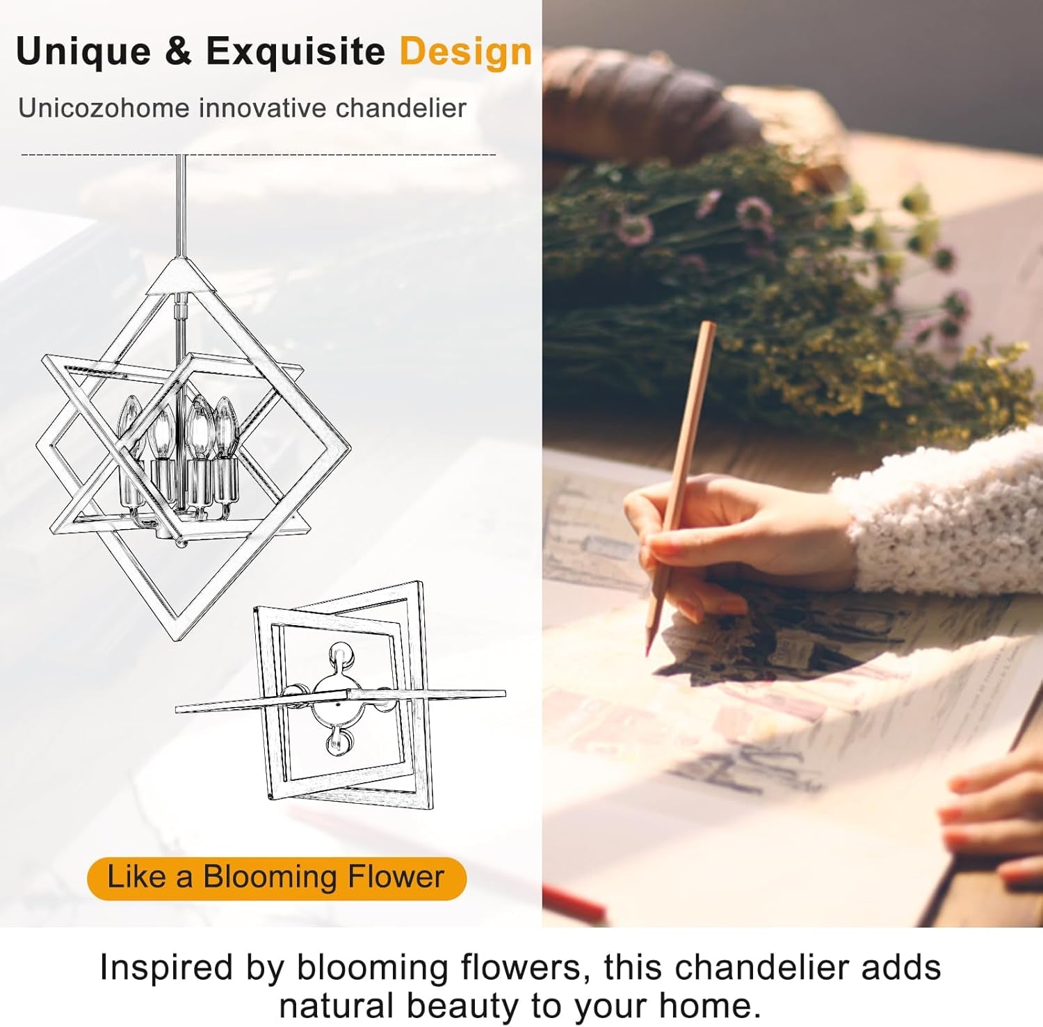 18 Inch Black Geometric Industrial Farmhouse Chandelier With 4 Lights Adjustable Height