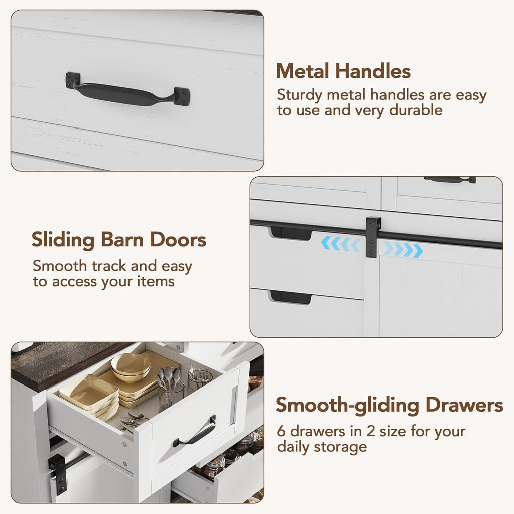 White Farmhouse Buffet Cabinet 47 Inch Wide With Drawers