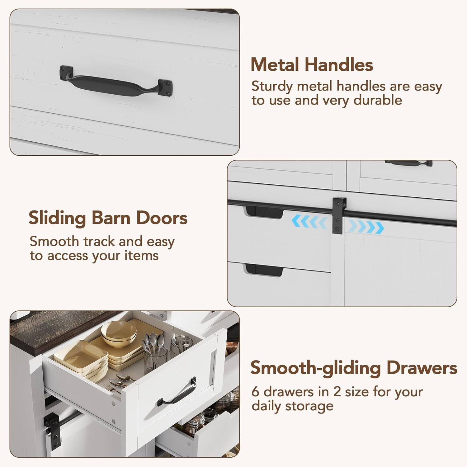 White Farmhouse Buffet Cabinet 47 Inch Wide With Drawers