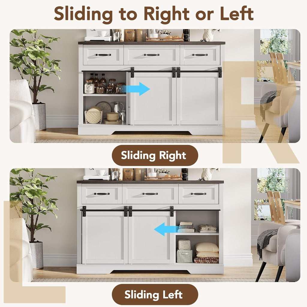 White Farmhouse Buffet Cabinet 47 Inch Wide With Drawers