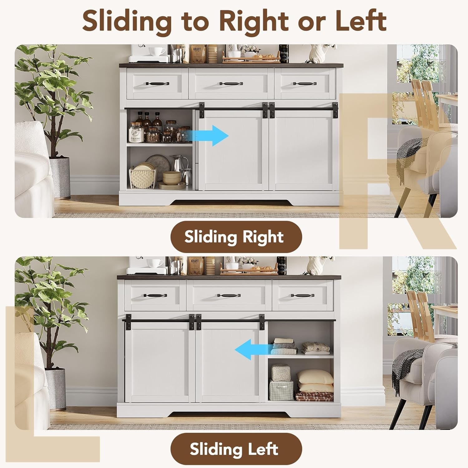 White Farmhouse Buffet Cabinet 47 Inch Wide With Drawers