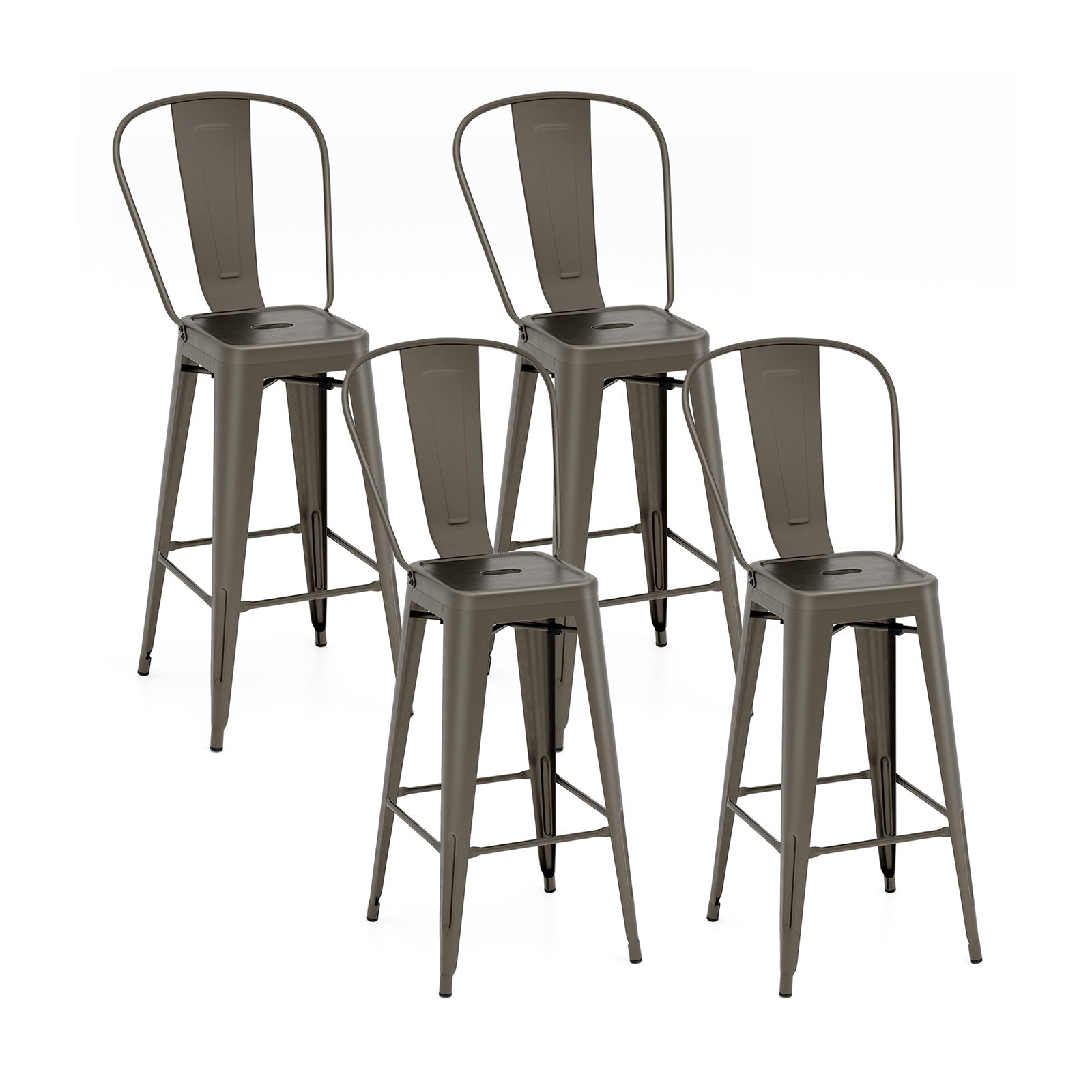 Set of 4 Bar Height Chairs Stackable Metal Bar Stools with Removable Backrest-Gun