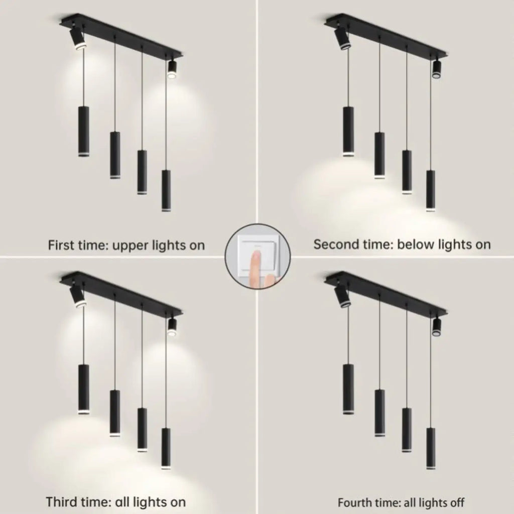 Hanging Light for Modern Kitchen Island with adjustable spotlights and different lighting settings.