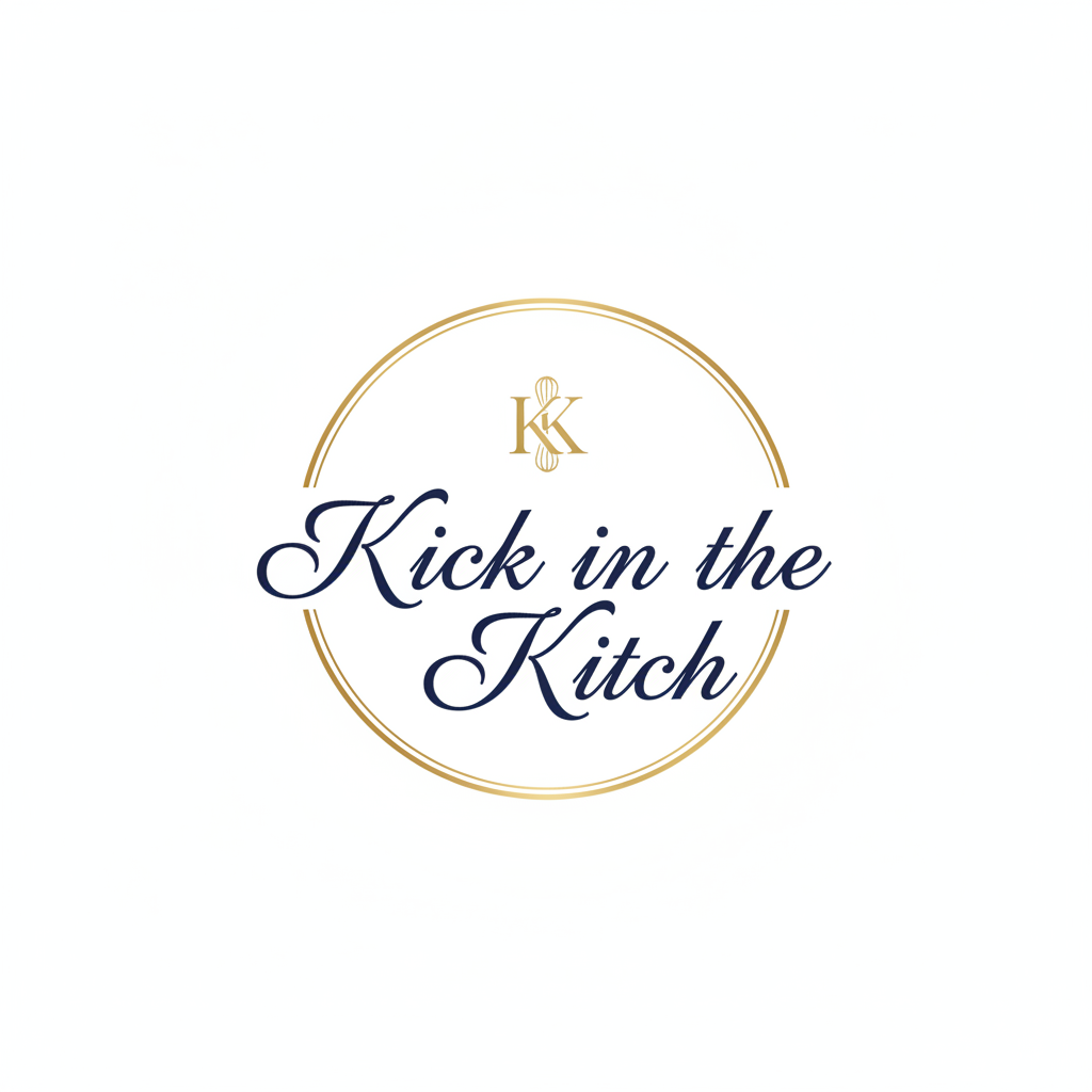 Navy and Brushed Brass Script Logo