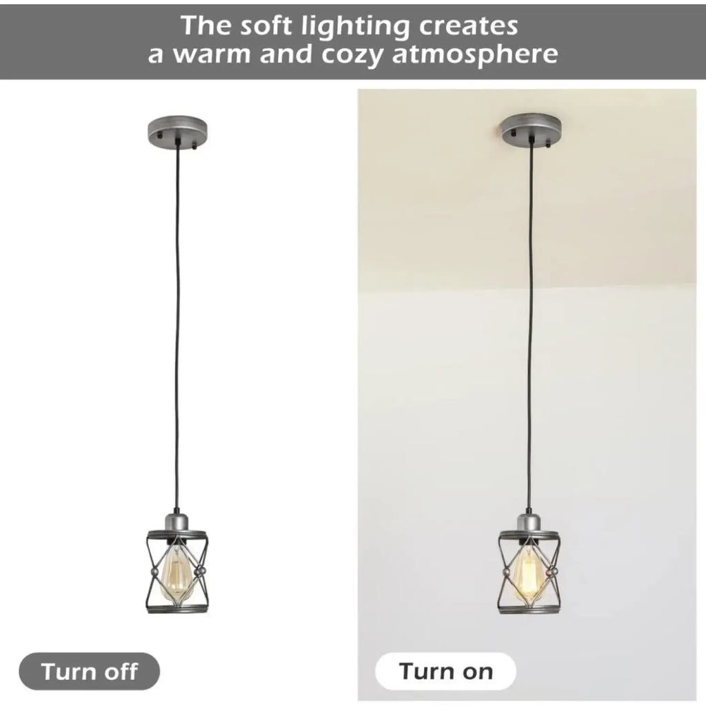 Rustic Silver Metal Pendant Hanging Lights Kitchen w/ Adjustable LEDs illuminating a cozy atmosphere.