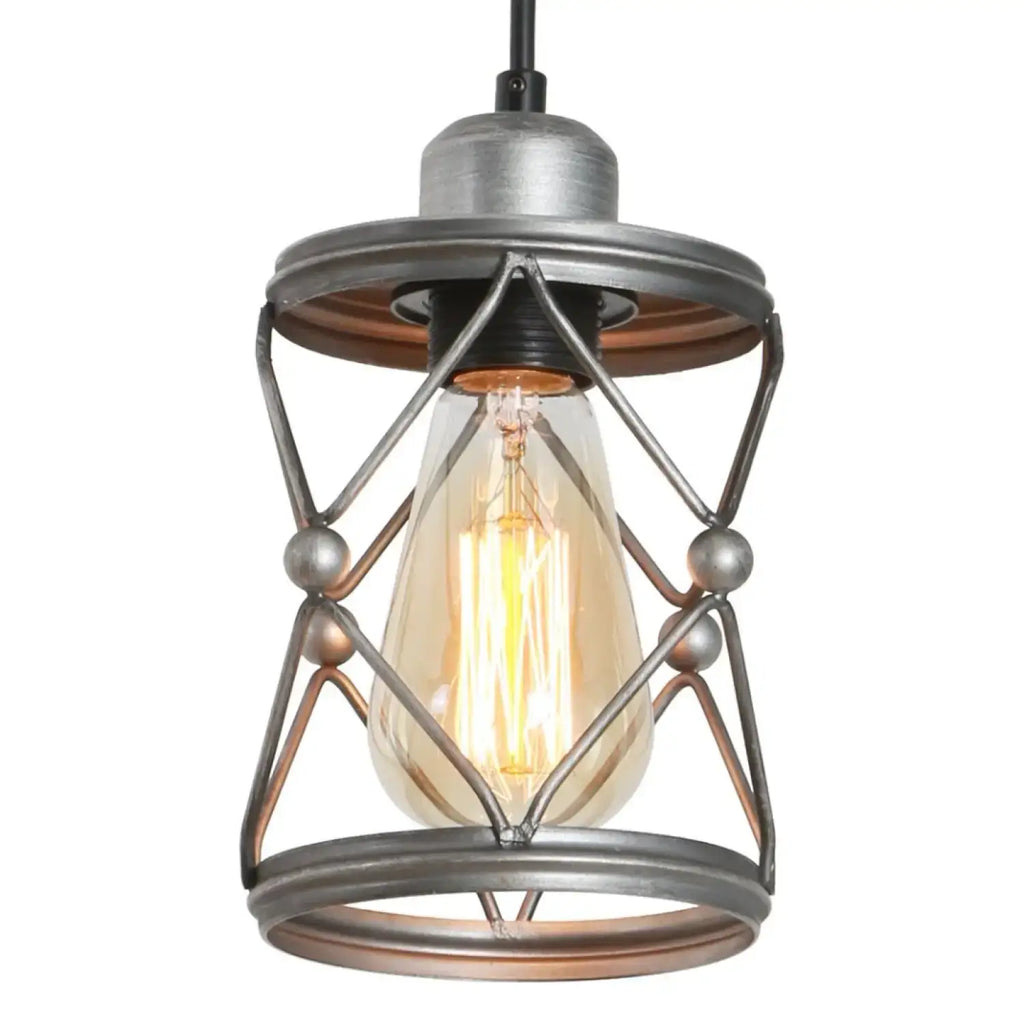 Rustic Silver Metal Pendant Hanging Lights Kitchen w/ Adjustable LEDs showcasing a vintage-inspired design with exposed filament bulb.