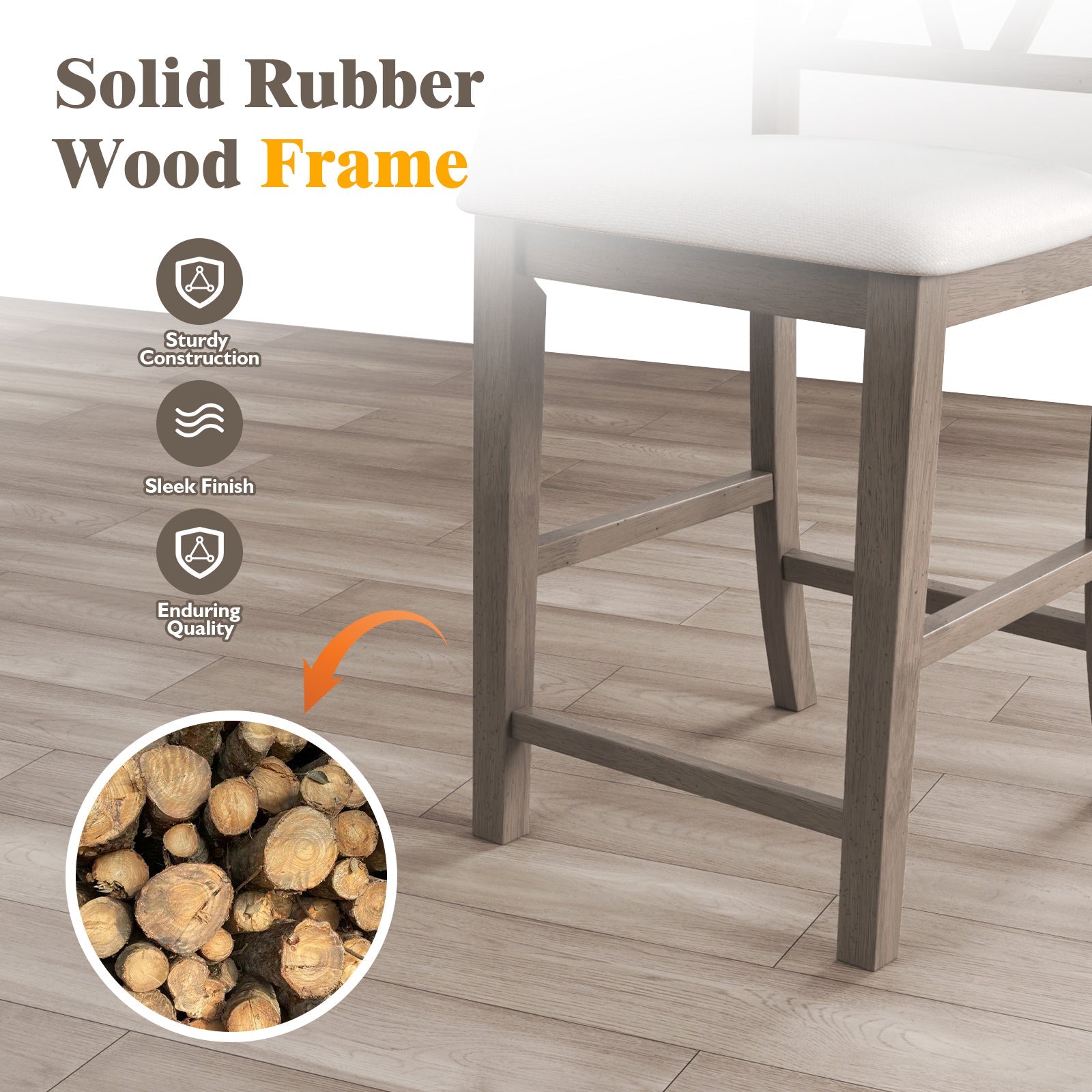 Set of 2 Bar Stools with Cross Back and Linen Fabric Upholstered Seat-Beige