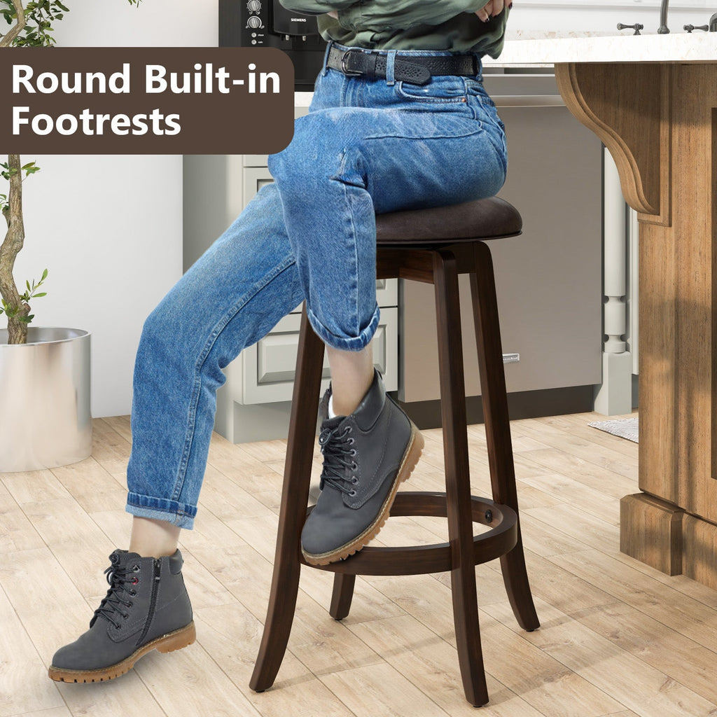 Set of 2 24/29 Inch Upholstered PU Leather Bar Stool with 360° Swivel Round Seat-29 inches