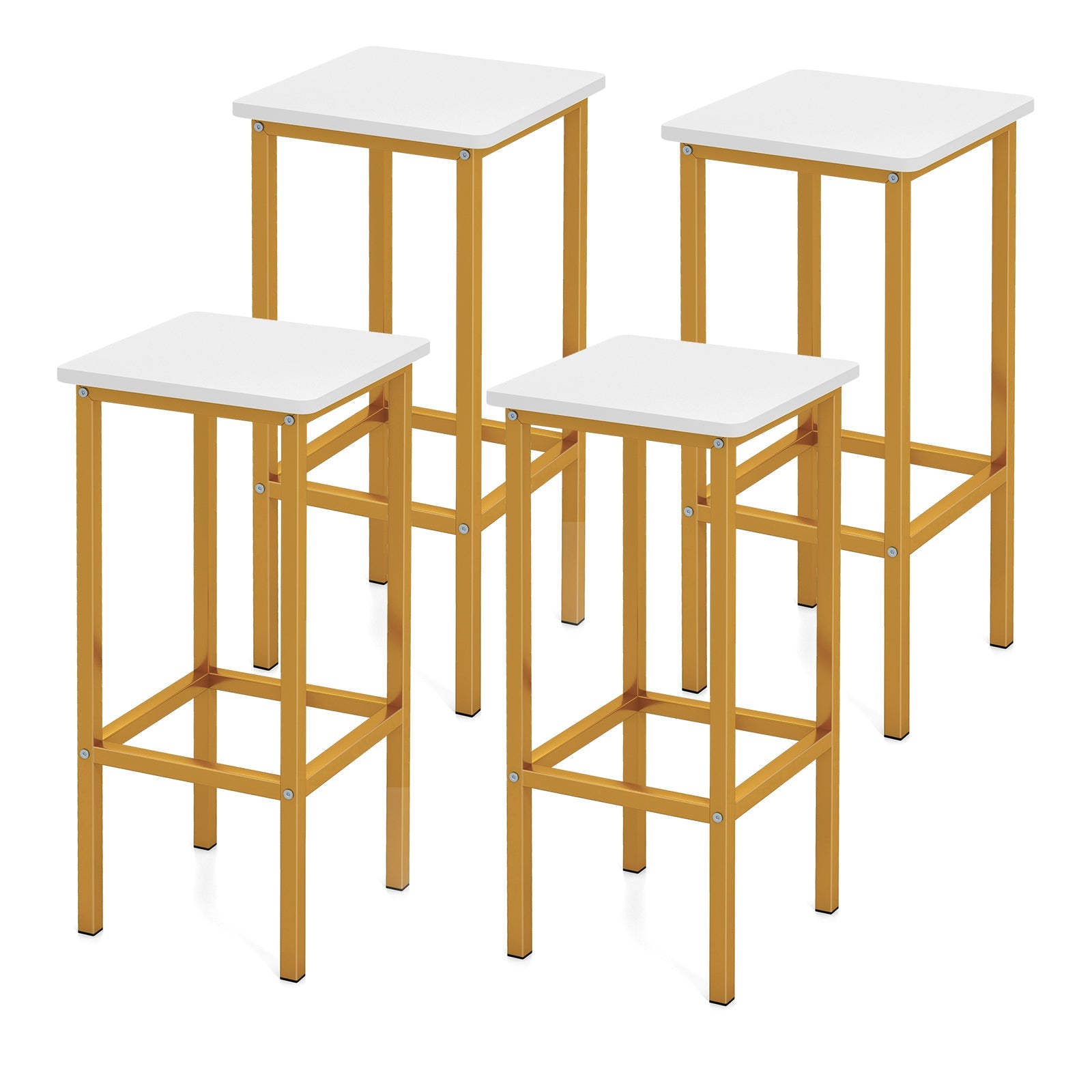 Set of 4 Bar Stool Set 26 Inch Bar Chair with Metal Legs and Footrest-White