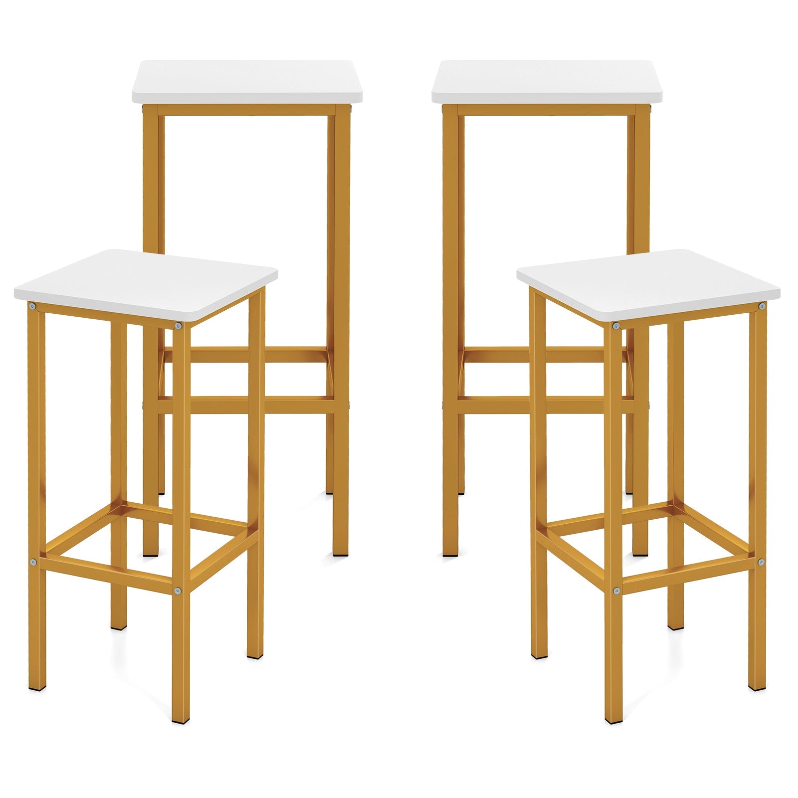 Set of 4 Bar Stool Set 26 Inch Bar Chair with Metal Legs and Footrest-White