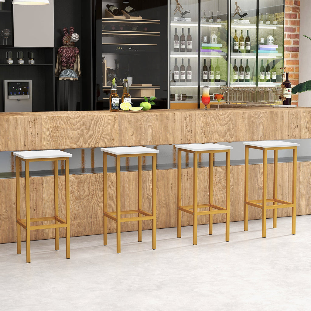 Set of 4 Bar Stool Set 26 Inch Bar Chair with Metal Legs and Footrest-White