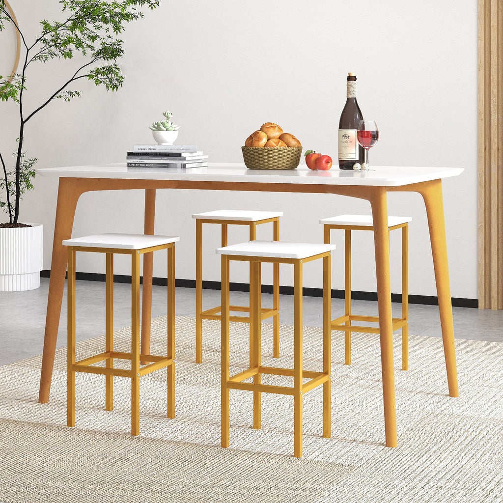 Set of 4 Bar Stool Set 26 Inch Bar Chair with Metal Legs and Footrest-White