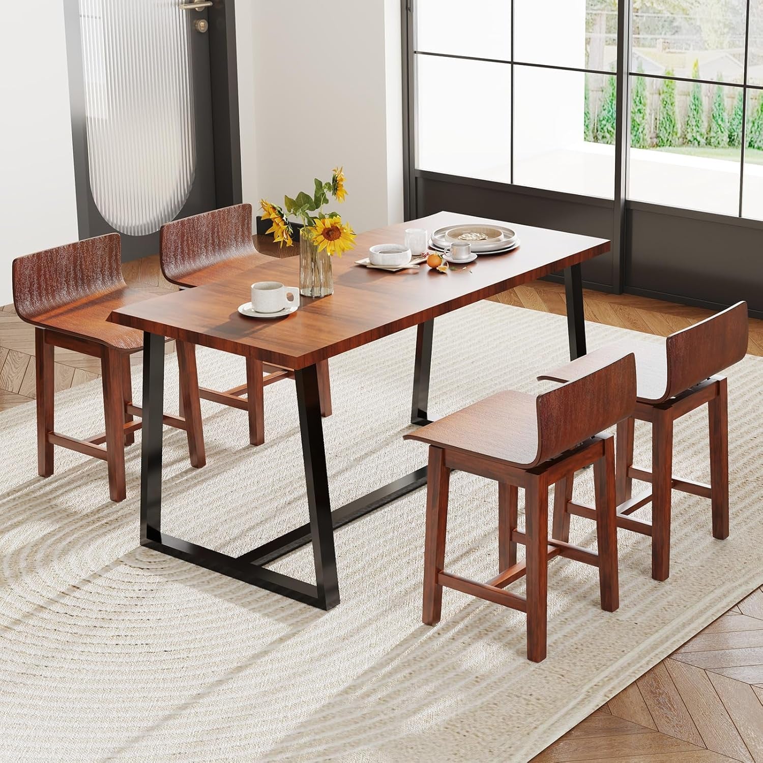 Walnut Swivel Bar Stools Set Of 4 Counter Height Kitchen