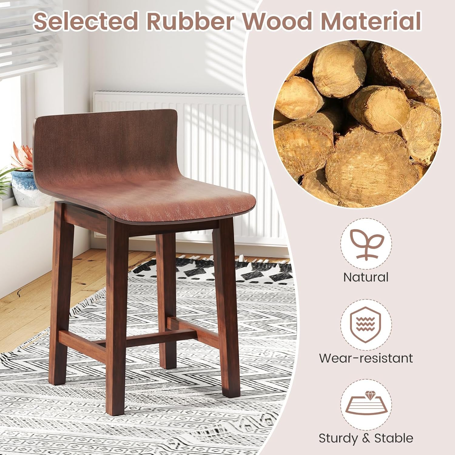 Walnut Swivel Bar Stools Set Of 4 Counter Height Kitchen