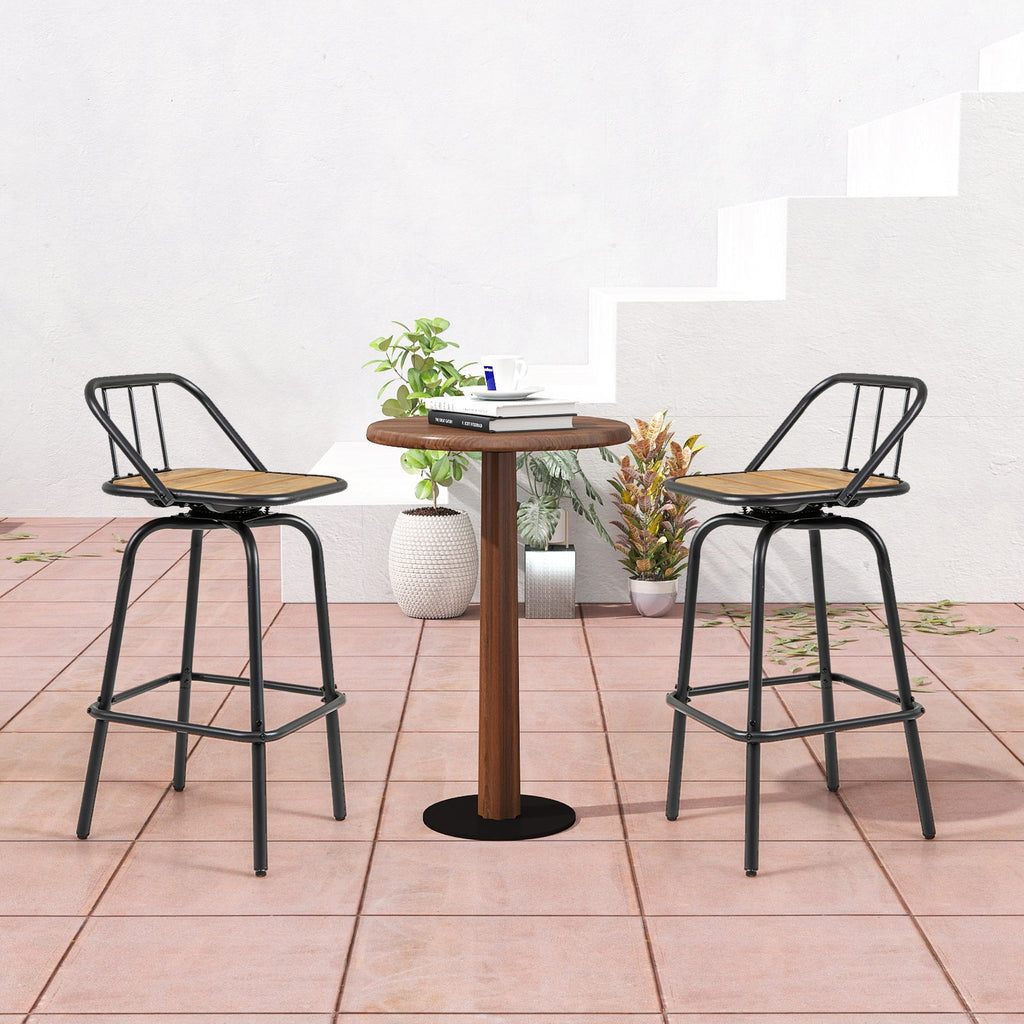 360° Swivel Bar Stool Set of 2 with Footrest and Backrest-Balck & Natural