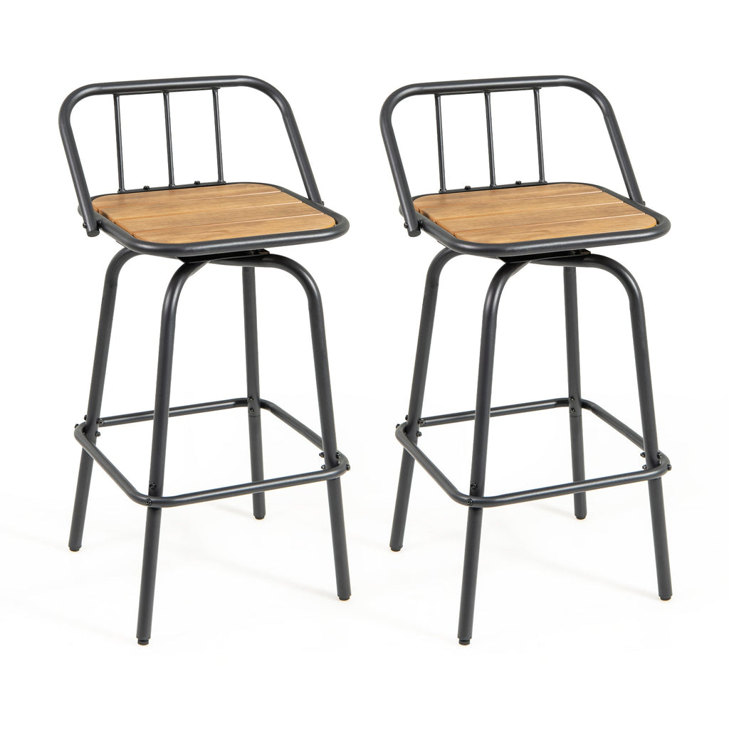 360° Swivel Bar Stool Set of 2 with Footrest and Backrest-Balck & Natural