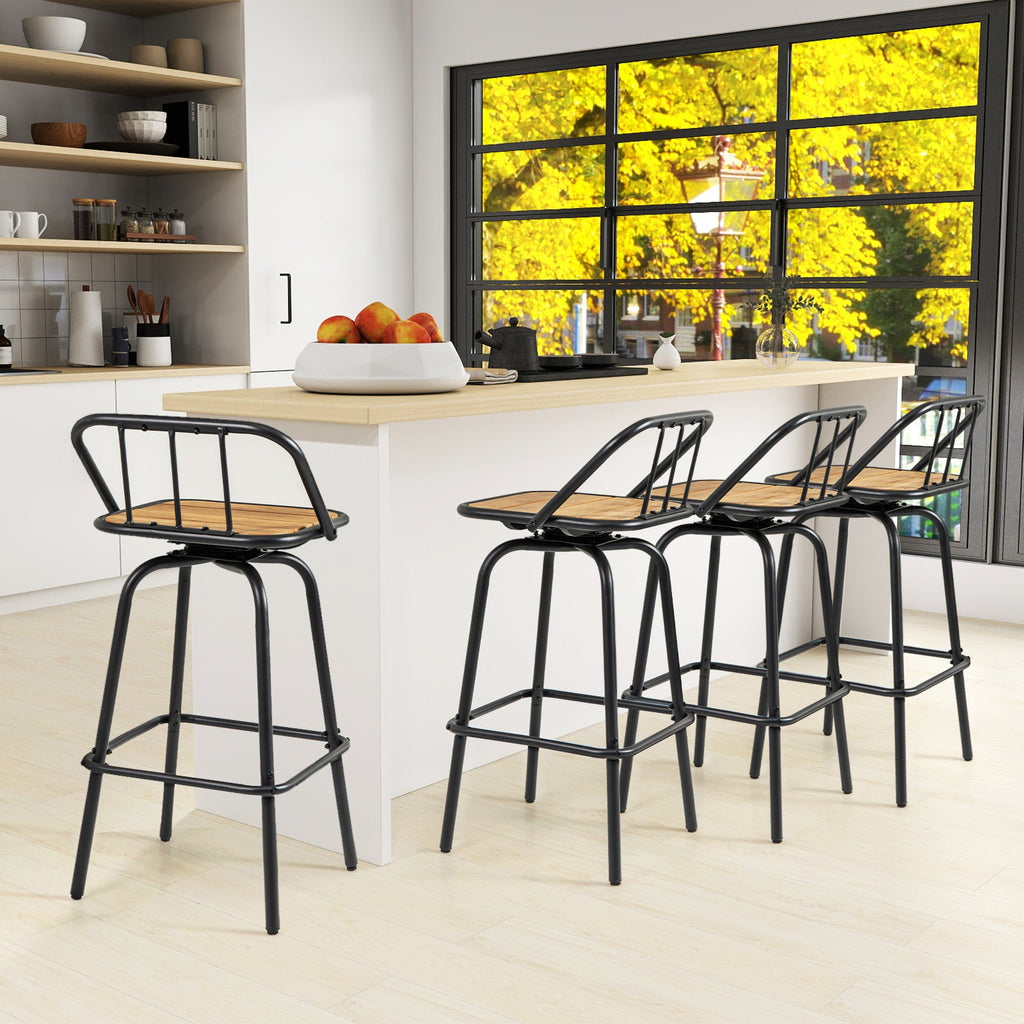 360° Swivel Bar Stool Set of 2 with Footrest and Backrest-Balck & Natural