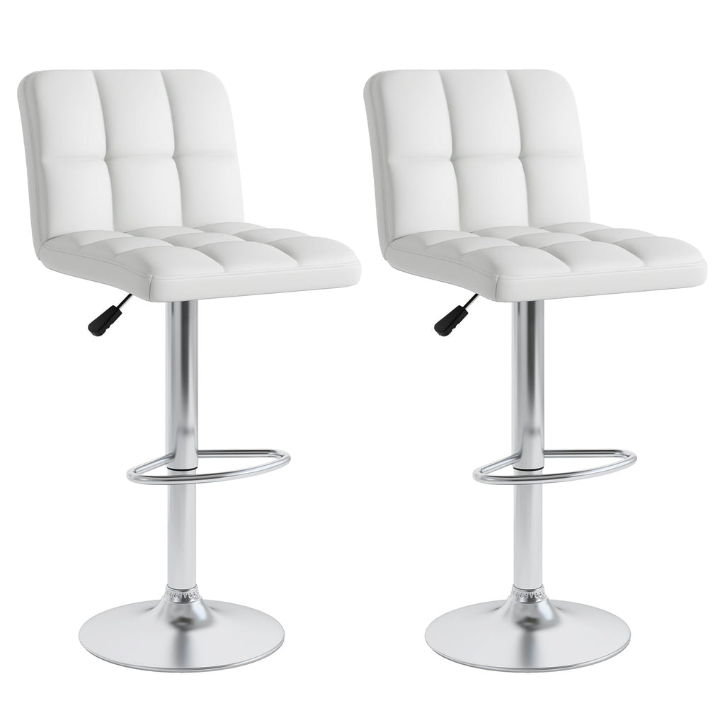 Set of 2 Square Swivel Adjustable PU Leather Bar Stools with Back and Footrest-White