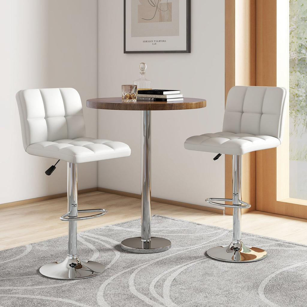 Set of 2 Square Swivel Adjustable PU Leather Bar Stools with Back and Footrest-White