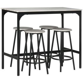 HOMCOM 5-Piece Industrial Dining Set Gray Bar Table and Round Stools Metal Frame for Pub Dining Room