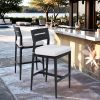 Modern Outdoor 2PC Bar Stools, Aluminum Patio Bar Chair with Ergonomic Backrest, Tapered Legs, Footrest, Ember Black, Sunbrella Cushion