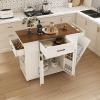46" Kitchen Island on Wheels with Storage & Power Outlet - Movable Rustic Breakfast Bar Table