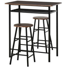 HOMCOM 3 Piece Counter Height Bar Table and Chairs Set, Space Saving Dining Table with 2 Matching Stools, Brown/Black