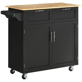 HOMCOM Modern Kitchen Cart, Black, Rolling Island with Storage, Utility Adjustable Shelving