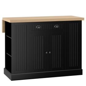 HOMCOM Kitchen Island Table Freestanding with Storage Drop Leaf Adjustable Shelves Drawer Black
