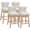 HOMCOM Bar-Height Upholstered Fabric 180Â°Swivel Stools Set of 4 Cream with Nailhead Trim for Pub Areas