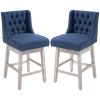 HOMCOM 27" Swivel Bar Stools Set of 2, Counter Height with Linen Upholstery and Button Tufted Design, Blue