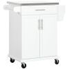 HOMCOM Kitchen Cart on Wheels, White, with Stainless Steel Countertop, Drawer, Towel & Spice Rack