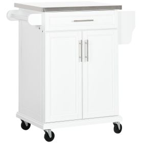HOMCOM Kitchen Cart on Wheels, White, with Stainless Steel Countertop, Drawer, Towel & Spice Rack