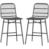 HOMCOM Rattan Counter Bar Stools Set of 2, 26" Counter Height Barstools with Back, Bar Chairs for Kitchen Island, Black