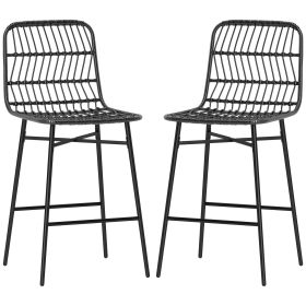 HOMCOM Rattan Counter Bar Stools Set of 2, 26" Counter Height Barstools with Back, Bar Chairs for Kitchen Island, Black